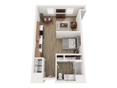 a 1 bedroom floor plan with a bathroom and a living room
